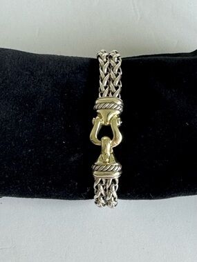 David Yurman 925 Silver/14k gold Double Wheat Buckle Bracelet purple side stones